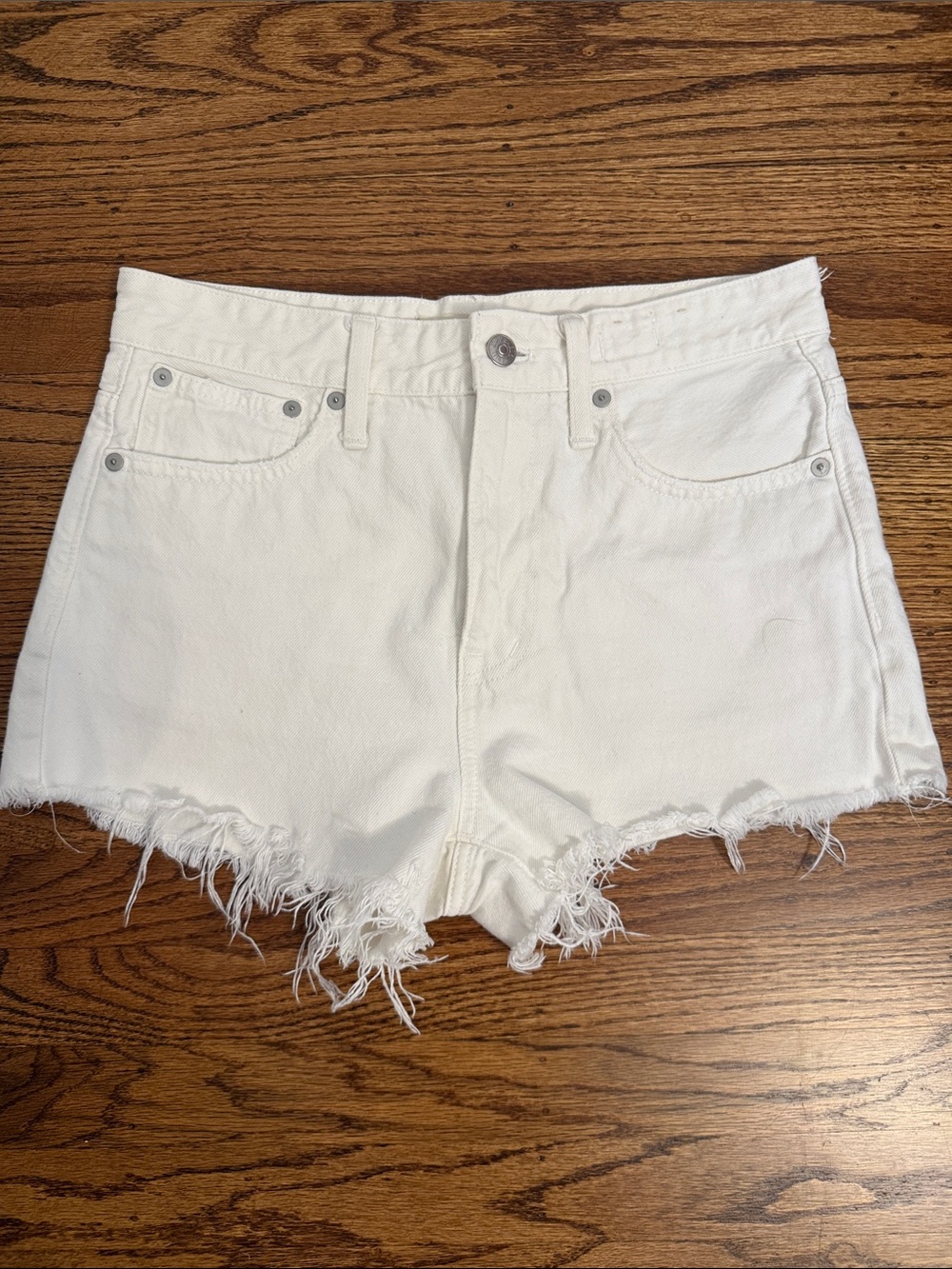 Madewell (25) White Frayed Hem High-Rise Women's Denim Shorts